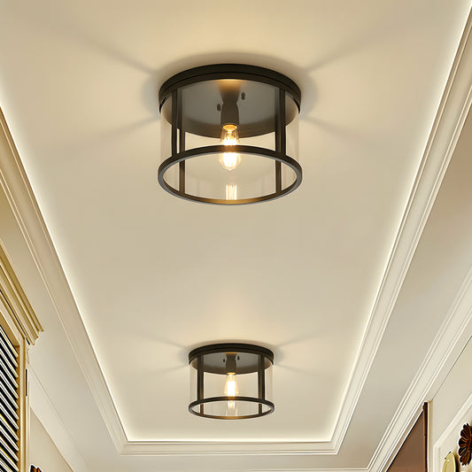 Nolan Industrial Round Clear Glass Flush Mount Ceiling Light