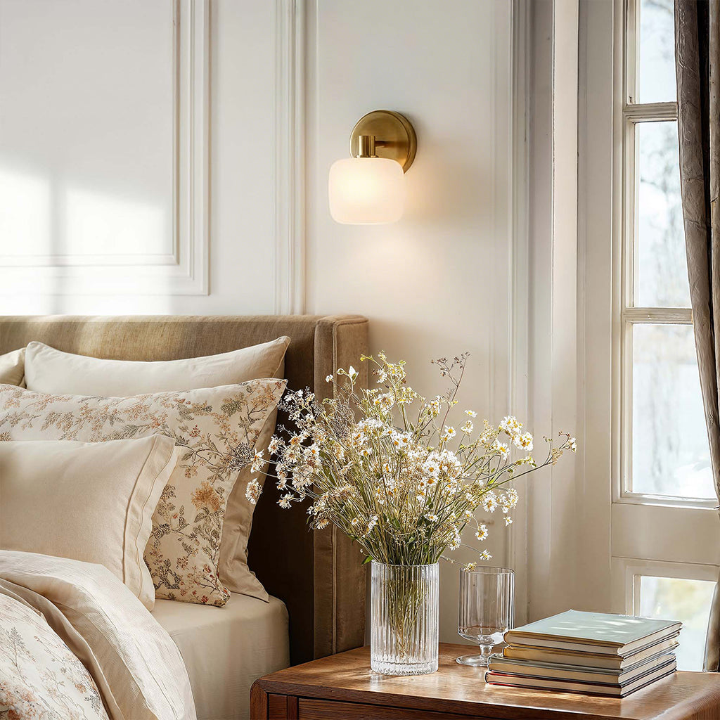 Nomos Modern Cylinder Brass Frosted Glass Wall Sconce