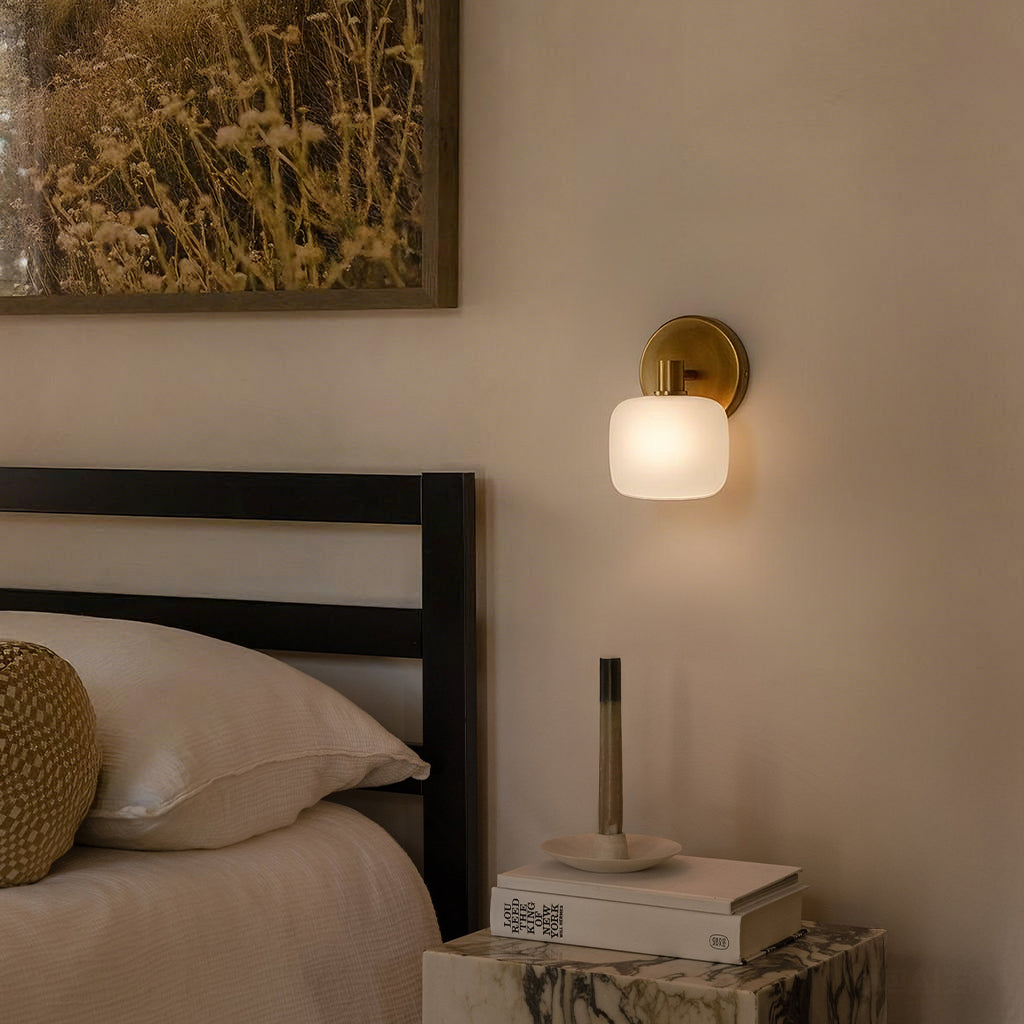 Nomos Modern Cylinder Brass Frosted Glass Wall Sconce