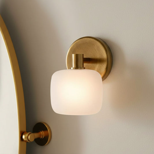 Nomos Modern Cylinder Brass Frosted Glass Wall Sconce