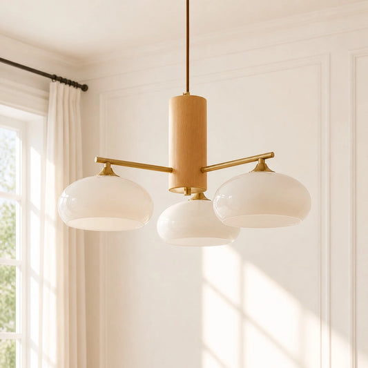 Norev Modern Bauhaus Minimalist Milk Glass Chandelier