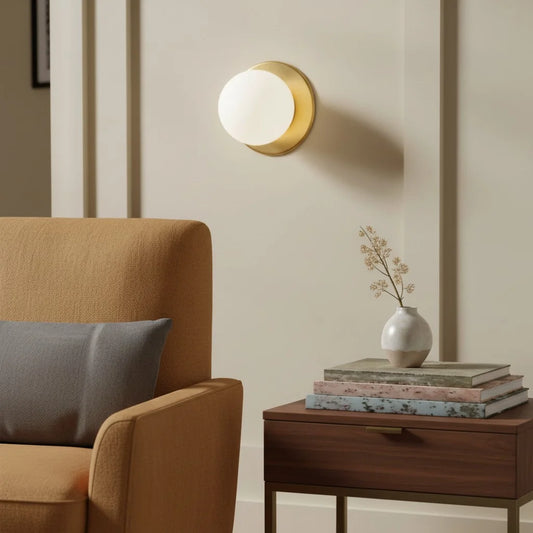 Nria Classic Minimalist Brass Glass Orb Wall Sconce