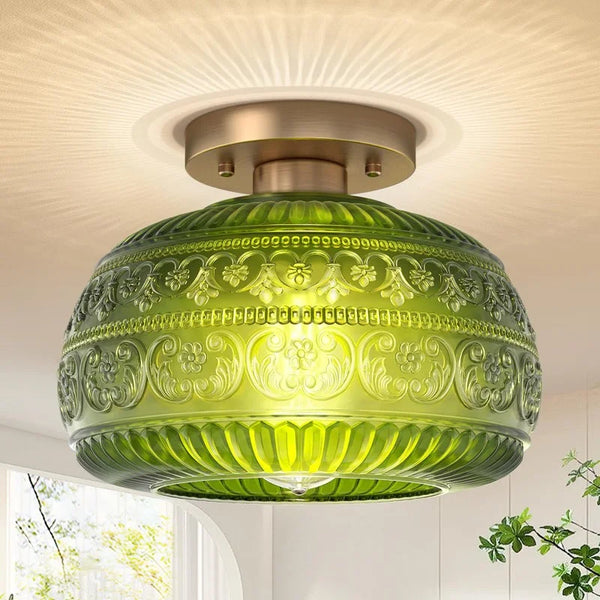 Oliver Carved Glass Oval Vintage Semi Flush Mount Ceiling Light