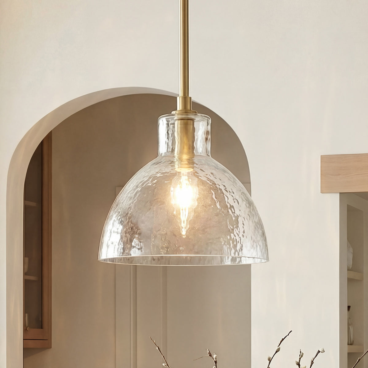 Modern Farmhouse Curved Hammered Glass Pendant Light | Lucia Living