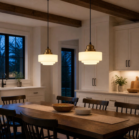 Orion Vintage Milk Glass Pendant Light over dining table