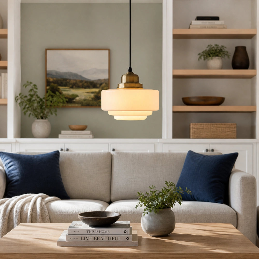 Orion Vintage Milk Glass Pendant Light in bright lounge
