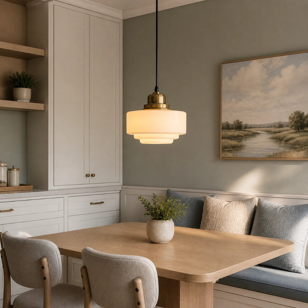 Orion Vintage Milk Glass Pendant Light over dining nook