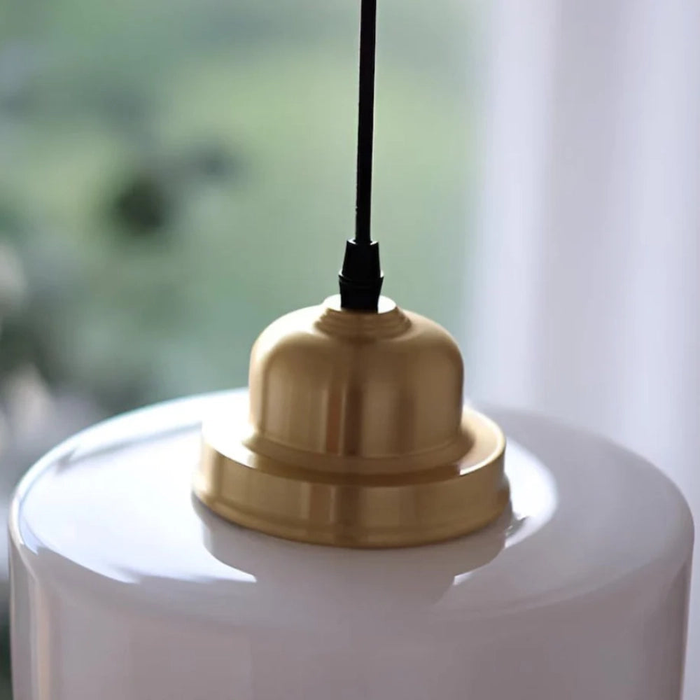 Orion Vintage Milk Glass Pendant Light brass socket detail