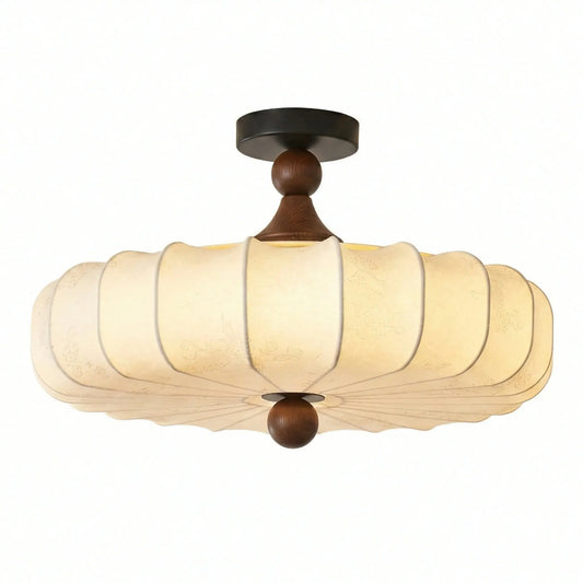 Palma Mid-Century Floral Fabric Pumpkin Ceiling Light