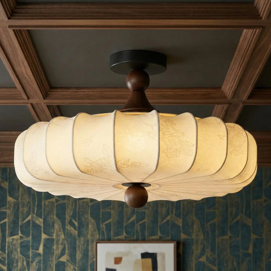 Palma Mid-Century Floral Fabric Pumpkin Ceiling Light