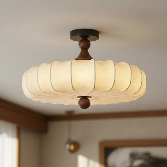 Palma Mid-Century Floral Fabric Pumpkin Ceiling Light