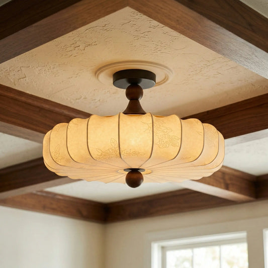 Palma Mid-Century Floral Fabric Pumpkin Ceiling Light