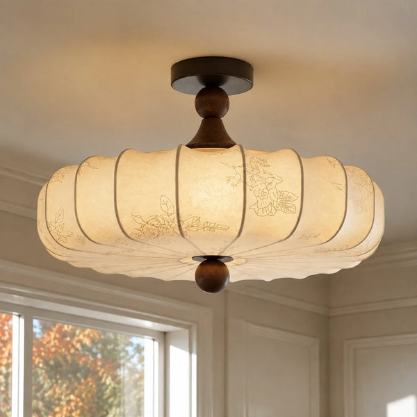 Palma Mid-Century Floral Fabric Pumpkin Ceiling Light