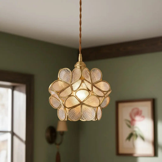 Peryn Vintage Spherical Floral Glass Pendant Light