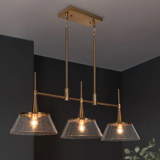 Renée Mid-Century Modern 3-Light Seeded Glass Pendant Light