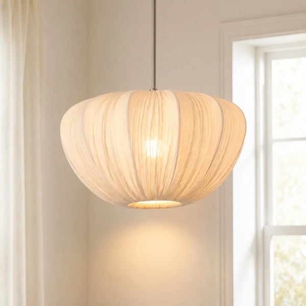 Rhysand Modern Minimalist Cream Linen Pendant Light