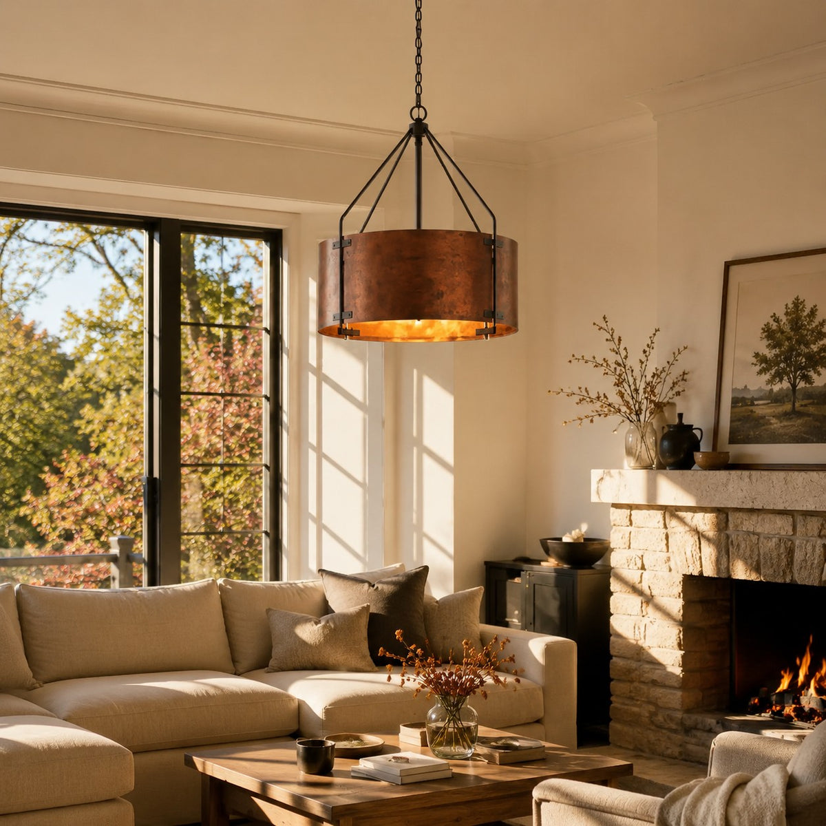 Rustic Bronze Industrial Drum Shade Pendant Light | Lucia Living Rustic Bronze Industrial Drum Shade Pendant Light | Lucia Living