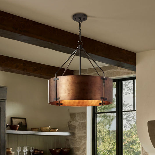 Rustic Bronze Industrial Drum Shade Pendant Light