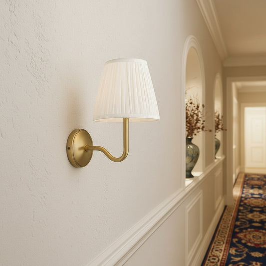 Ryan Pleated Shade Brass Arm Wall Sconce