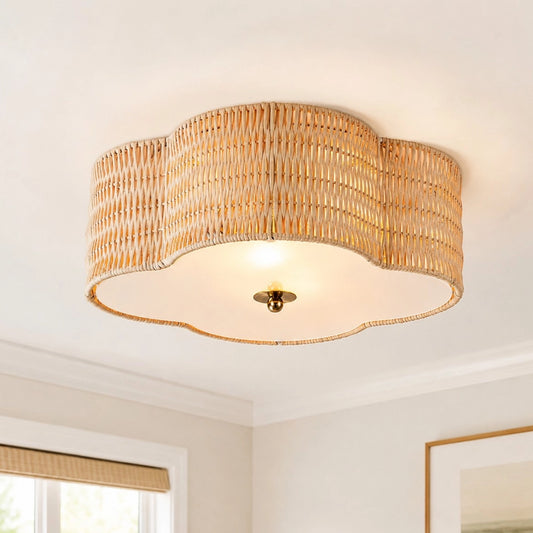 Rylan Farmhouse Flower Rattan Flush Mount Ceiling Light