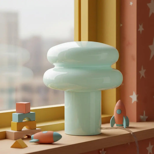 Rynvel Bauhaus Pilz-Tischleuchte aus Opalglas 