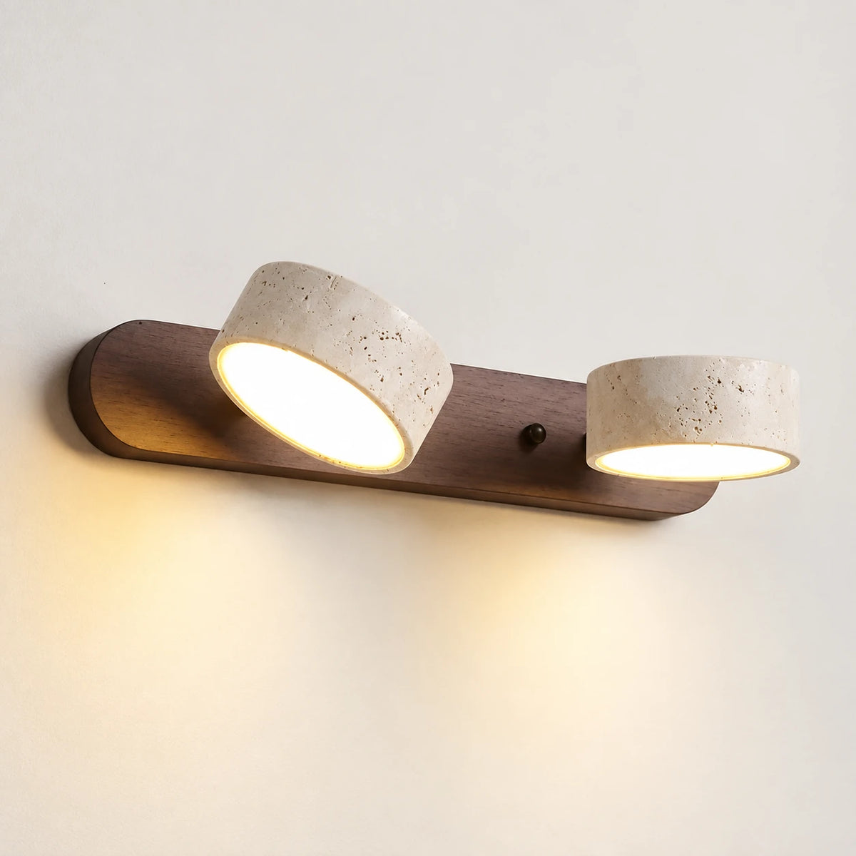 Elias travertine wall sconce, 2 heads, Walnut, lights on