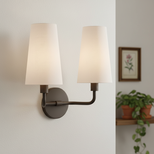 Cassian Retro Metal Linen Shade Double Sconce