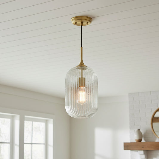 Farmhouse Ribbed Clear Glass Pendant Light
