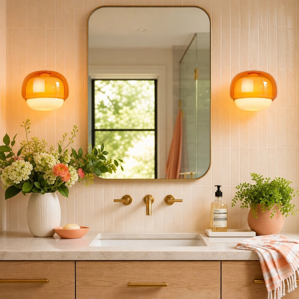 Sanae Modern Colored Glass Round Wall Sconce | Orange & Green