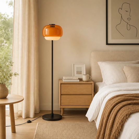 Sanae Modern Round Shade Colored Glass Floor Lamp