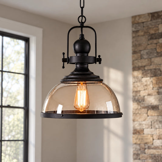 Seren Retro Industrial Glass Dome Metal Pendant Light