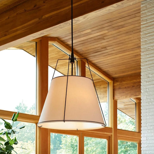 Shimmer Minimalist Conical Linen Metal Pendant Light