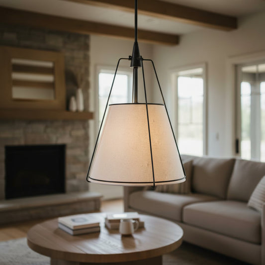 Shimmer Minimalist Conical Linen Metal Pendant Light