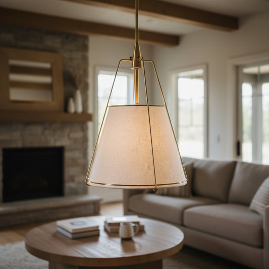 Shimmer Minimalist Conical Linen Metal Pendant Light