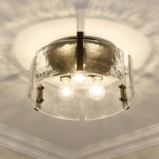 Sienna Vintage Water Ripple Glass Drum Flush Mount Light