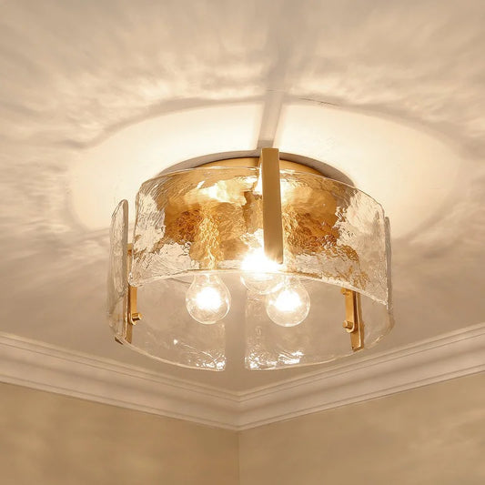 Sienna Vintage Water Ripple Glass Drum Flush Mount Light