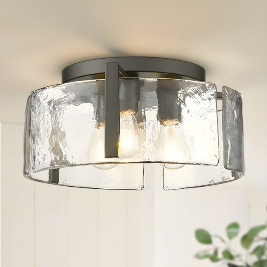 Sienna Vintage Water Ripple Glass Drum Flush Mount Light