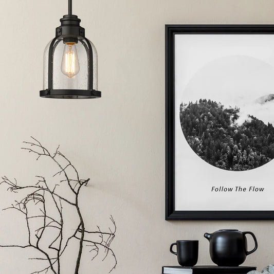 Solène Minimalist Nickel Seeded Glass Dome Pendant Light