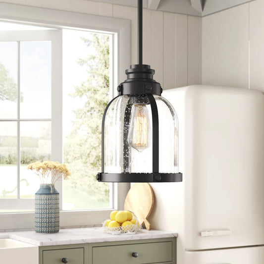 Solène Minimalist Nickel Seeded Glass Dome Pendant Light