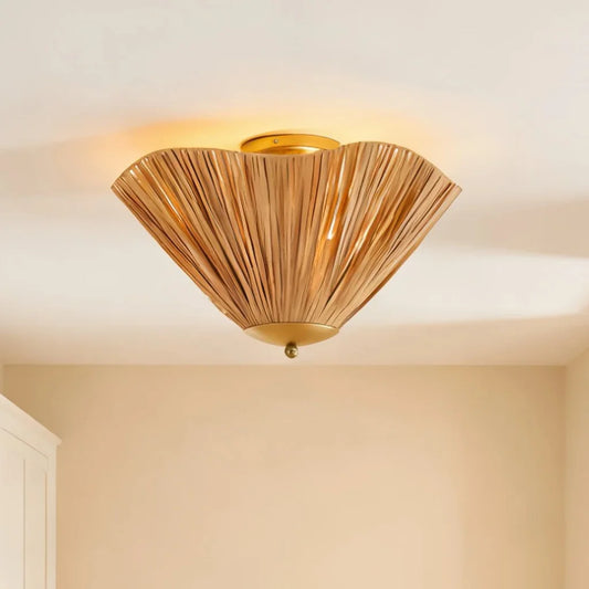 Svel Modern Natural Raffia fan-shade Flush Mount Ceiling light