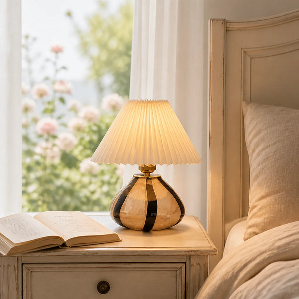 Sylara Mid Century Pleated Fabric Ceramic Table Lamp