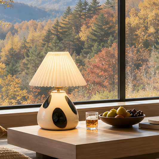 Sylara Mid Century Pleated Fabric Glass Table Lamp