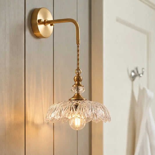 Sylvie Vintage Glass Brass Flower Wall Light