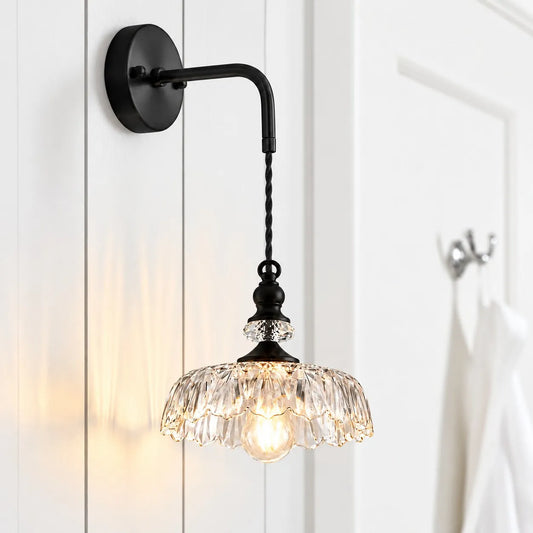 Sylvie Vintage Glass Brass Flower Wall Light
