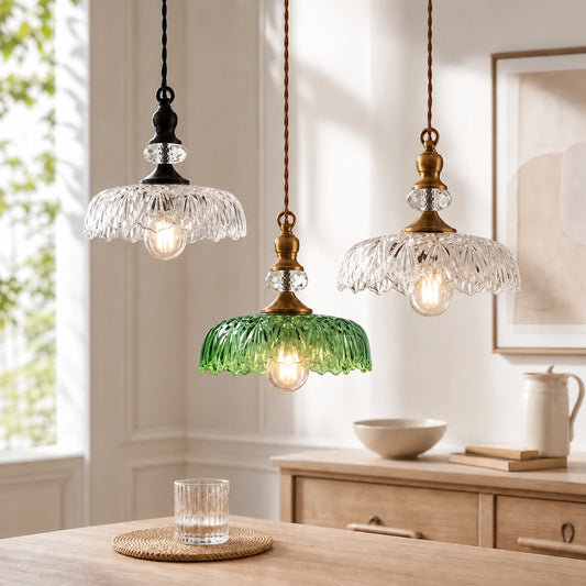Sylvie Vintage Glass Brass Flower Pendant Light