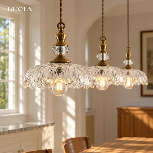 Sylvie Vintage Glass Brass Flower Pendant Light