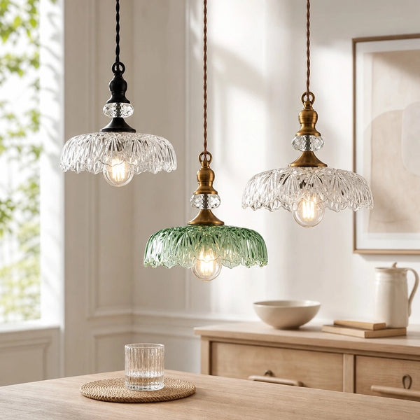 Sylvie Vintage Glazen Messing Bloem Hanglamp
