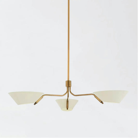 Tate Mid-Century Iron Brass 3-Light Chandelier
