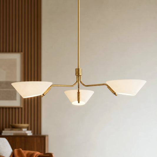 Tate Mid-Century Iron Brass 3-Light Chandelier