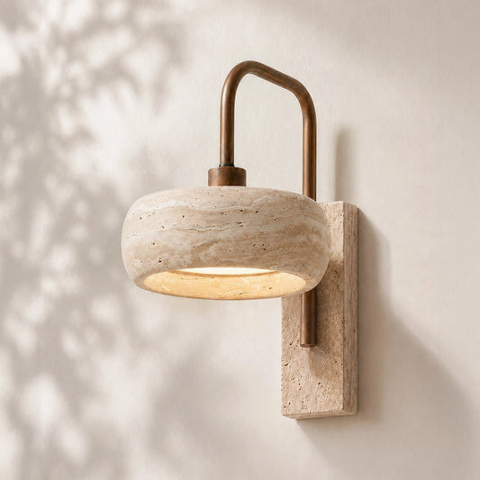 Tavik Vintage Rustic Travertine Cylinder Wall Sconce